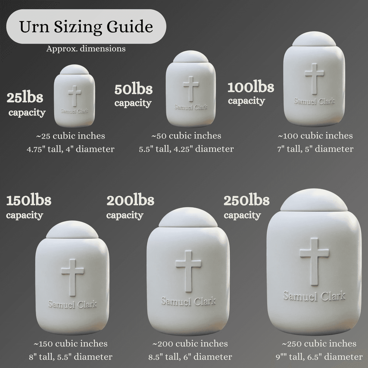 Sizing guide for Domed Cremation Urn