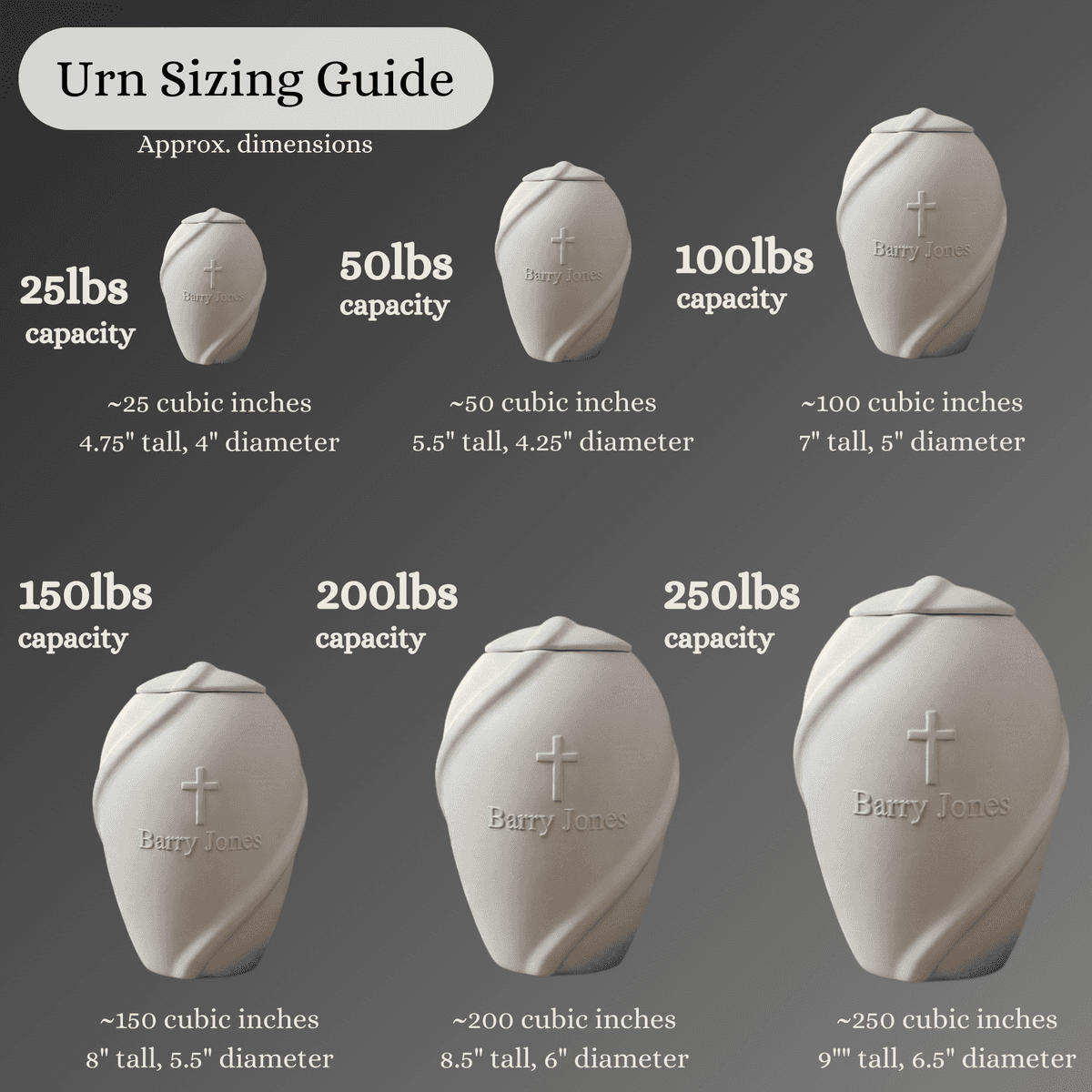 Sizing guide for Infinity Cremation Urn