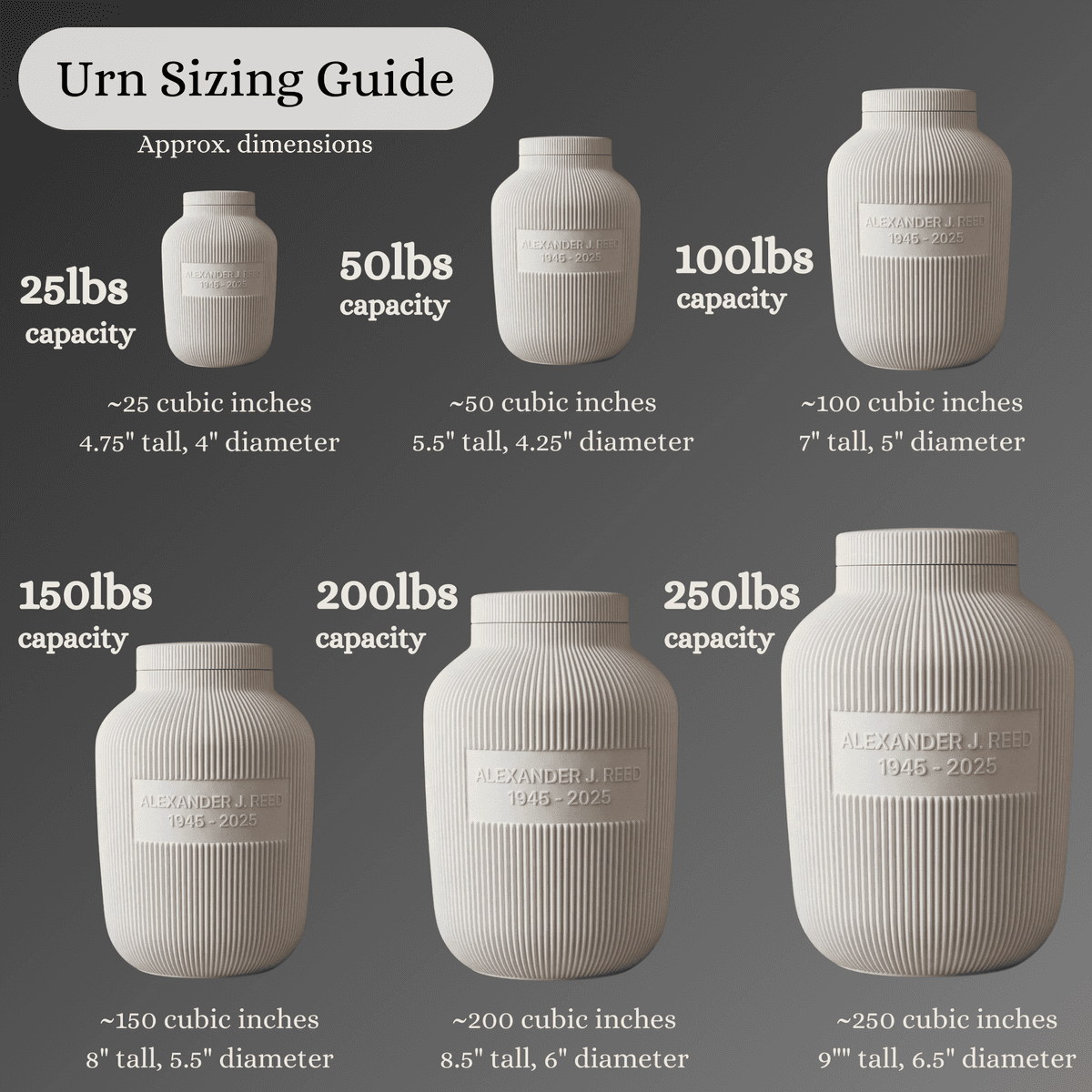 Sizing guide for Modern Ridges Cremation Urn