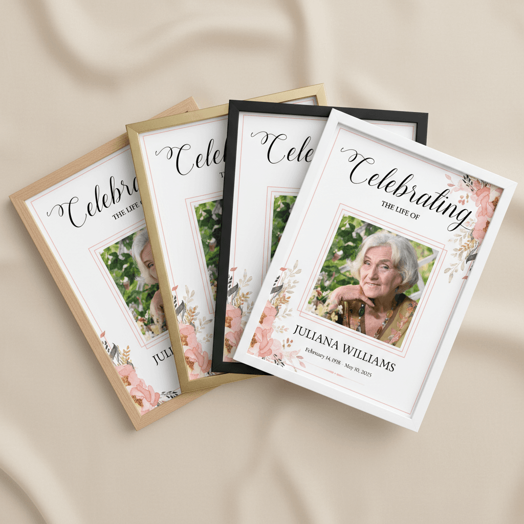 Memorial poster displayed in a custom frame