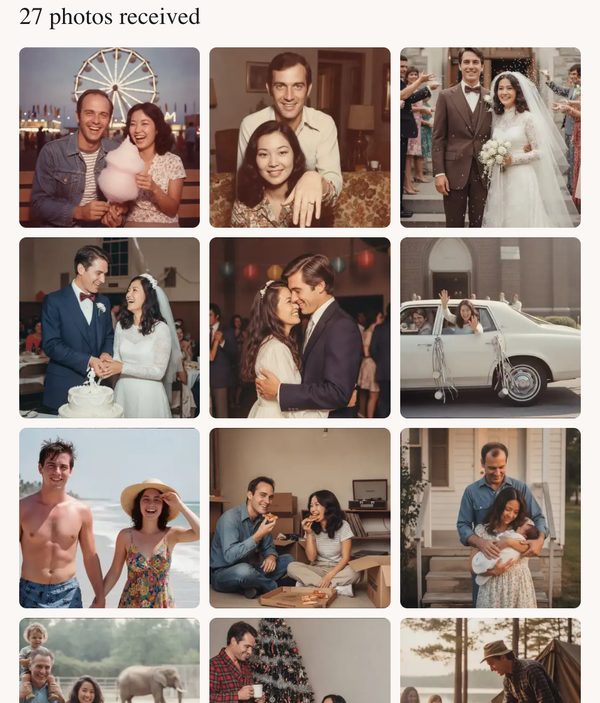 The collect page for anniversary slideshow, with photos received