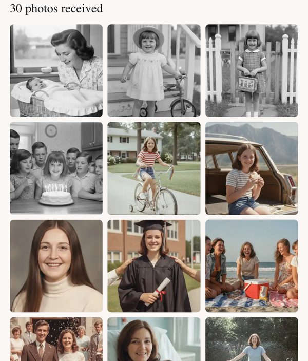 The collect page for birthday slideshow, with photos received