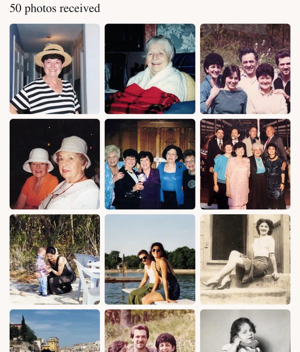The collect page for memorial slideshow, with photos received